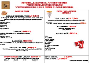 menu friterie plage gravelines